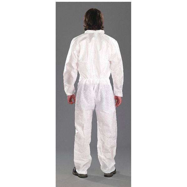 Collared Disposable Coveralls, M, 25 PK, White, SMS, Elastic, Storm Flap, Zipper