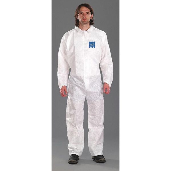 Collared Disposable Coveralls, M, 25 PK, White, SMS, Elastic, Storm Flap, Zipper