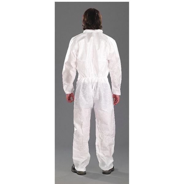 Collared Disposable Coveralls, 3XL, 25 PK, White, SMS, Elastic, Storm Flap, Zipper