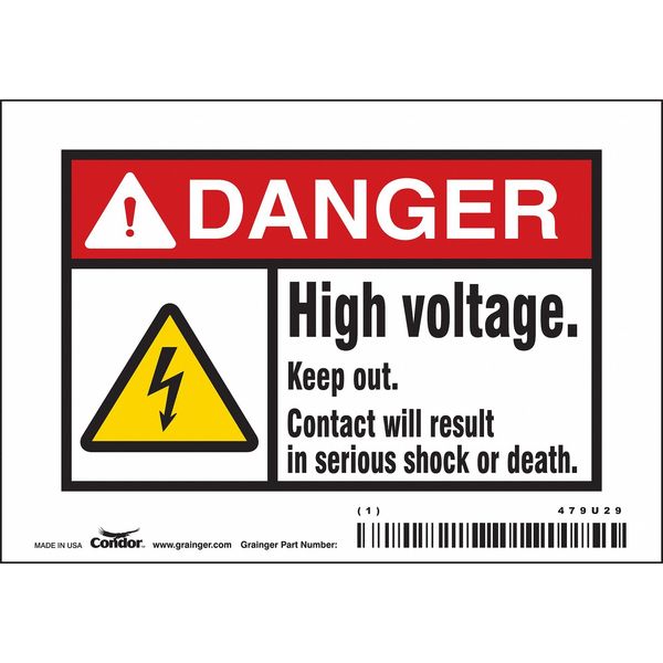 Safety Sign, 3 1/2 in Height, 5 in Width, Vinyl, Horizontal Rectangle, English, 479U29