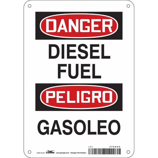 Safety Sign, 10 in H, 7 in W, Horizontal Rectangle, English, Spanish, 470U05