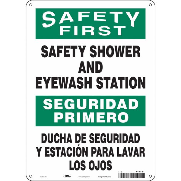 Safety Sign, 14 in Height, 10 in Width, Aluminum, Vertical Rectangle, English, Spanish, 471F21