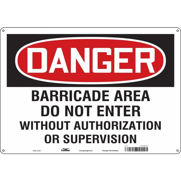 Safety Sign, 14 in H, 20 in W, Aluminum, Horizontal Rectangle, English, 472M36
