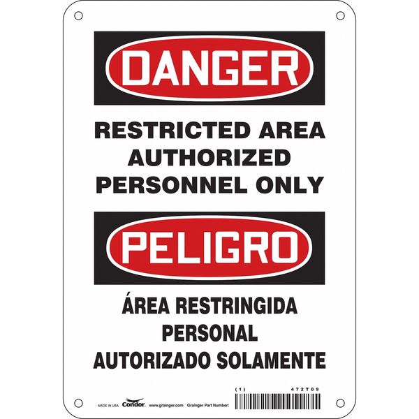 Safety Sign, 10 in Height, 7 in Width, Aluminum, Horizontal Rectangle, English, Spanish, 472T09