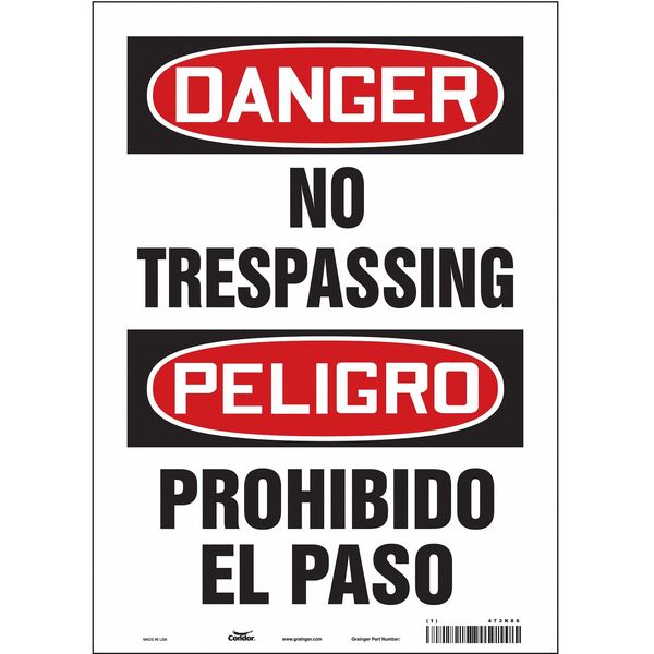 Safety Sign, 14 in Height, 10 in Width, Vinyl, Vertical Rectangle, English, Spanish, 473K86
