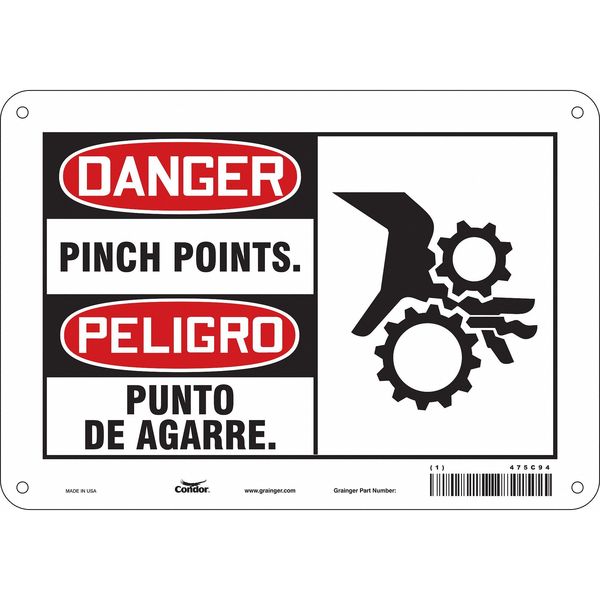 Safety Sign, 7 in Height, 10 in Width, Aluminum, Vertical Rectangle, English, Spanish, 475C94