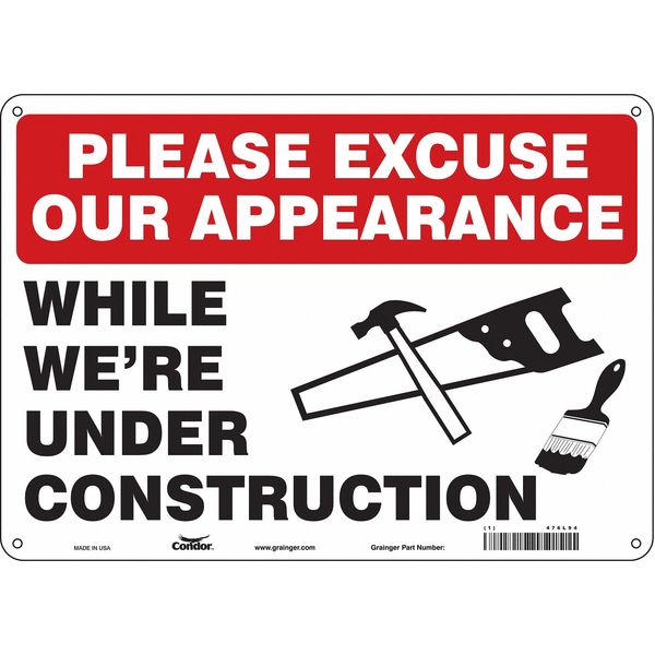 Safety Sign, 10 in Height, 14 in Width, Aluminum, Horizontal Rectangle, English, 476L94