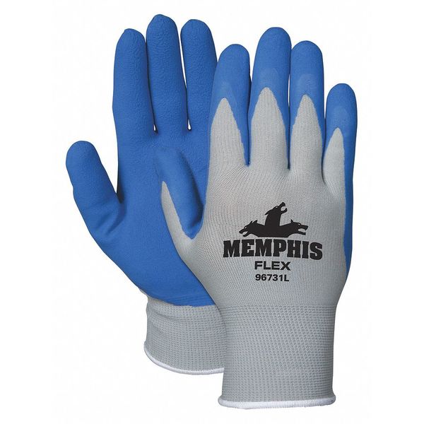 Foam Latex Coated Gloves, Palm Coverage, Blue/Gray, XL, PR