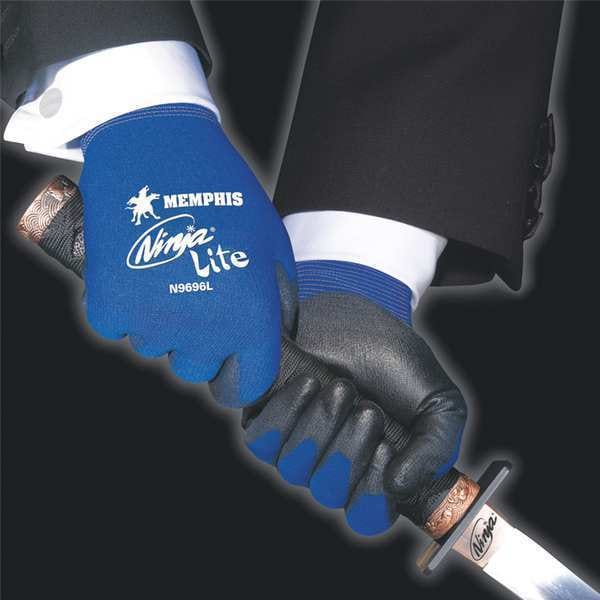 Polyurethane Coated Gloves, Palm Coverage, Black/Blue, XS, PR