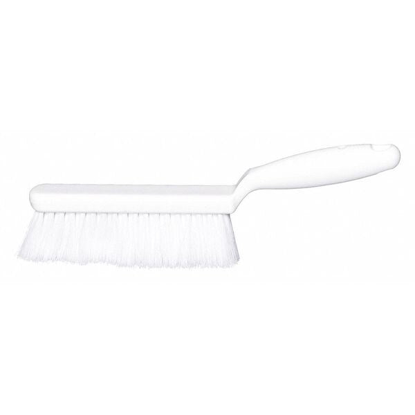 1 in W Bench Brush, Soft, 5 1/4 in L Handle, 6 3/4 in L Brush, White, Plastic, 12 in L Overall