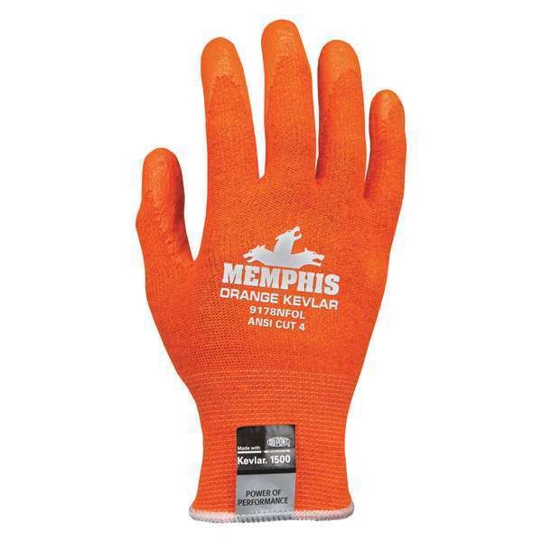 Hi-Vis Cut Resistant Coated Gloves, A4 Cut Level, Foam Nitrile, L, 1 PR