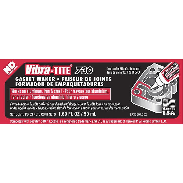 Anaerobic Gasket Sealant, 50 mL, Red, Temp Range -65 to 300 Degrees F