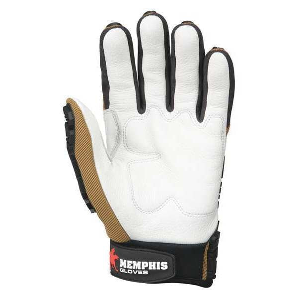 Mechanics Gloves, M, White/Brown/Red, Padded, Spandex Fabric/TPR