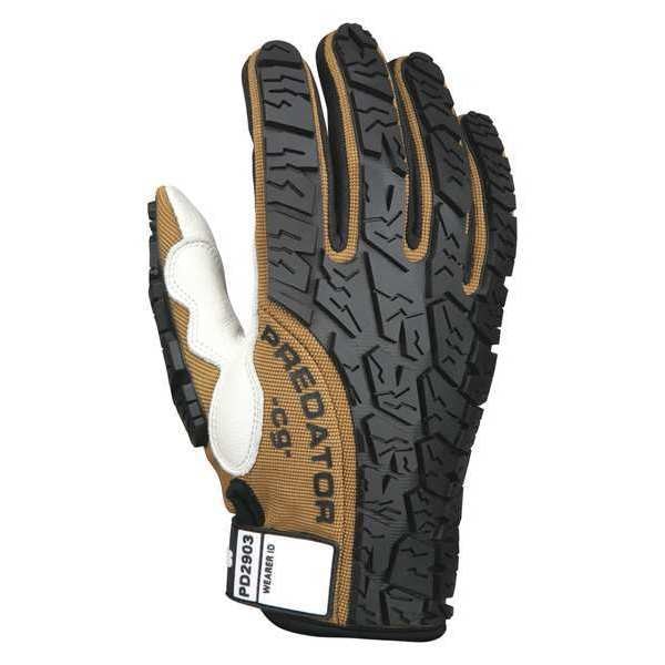 Mechanics Gloves, M, White/Brown/Red, Padded, Spandex Fabric/TPR