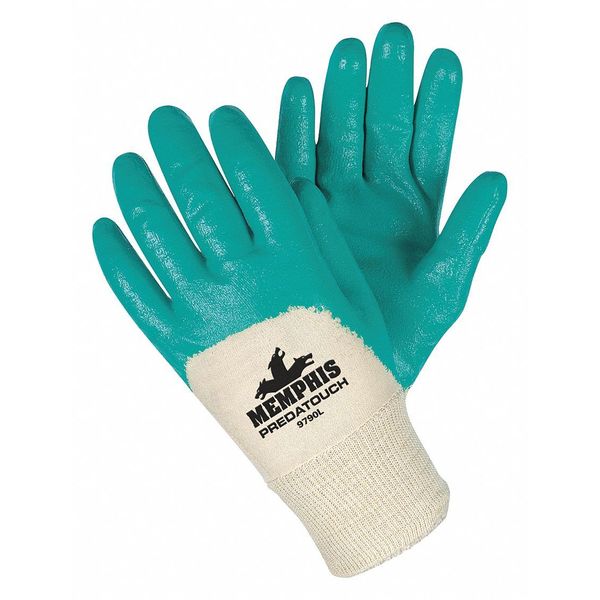 Nitrile Coated Gloves, 3/4 Dip Coverage, White/Green, M, PR