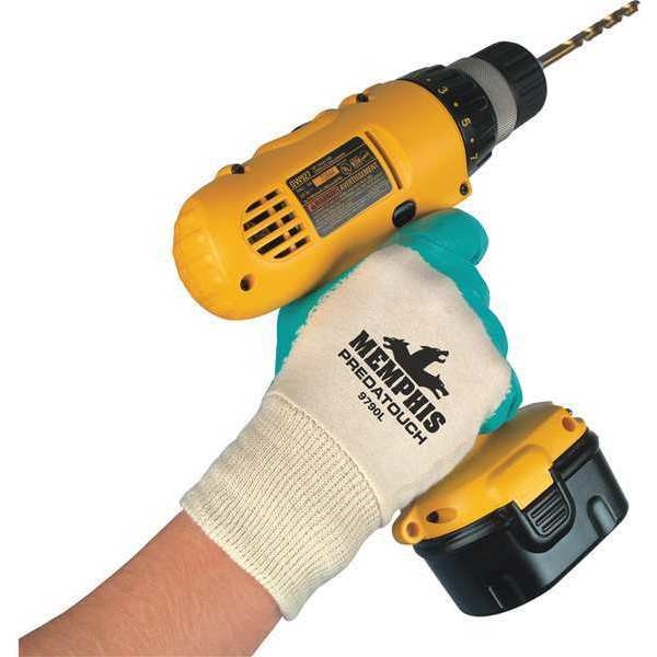 Nitrile Coated Gloves, 3/4 Dip Coverage, White/Green, M, PR