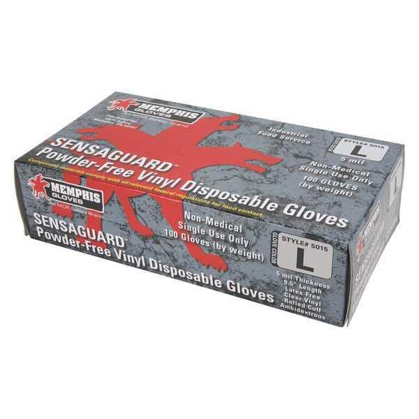 Disposable Industrial/Food Grade Gloves, Vinyl, Powder Free, Clear, L, 100 PK