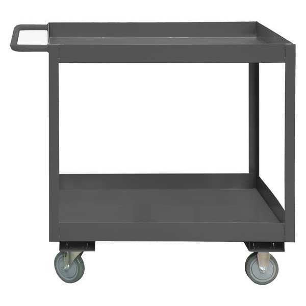 Steel Utility Cart with Deep Lipped Metal Shelves, Flat, 2 Shelves, 1,200 lb
