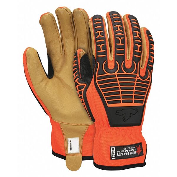 Hi-Vis Cut Resistant Coated Mechanics Gloves, A5 Cut Level, Uncoated, L, 1 PR