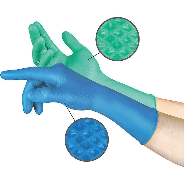 Disposable Gloves with Raised Grip, Nitrile, Powder Free, Green, 50 PK