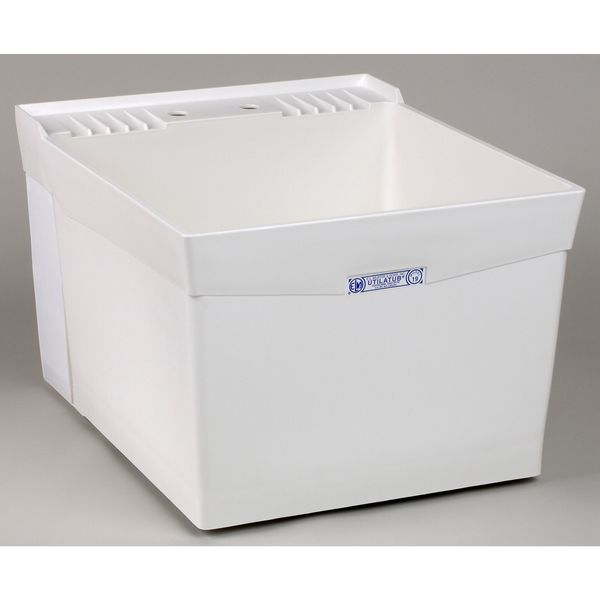 Laundry Tub, 34 in H, 20 in W, 24 in L, 3 Faucet Holes, Wall Mount, Polypropylene, White