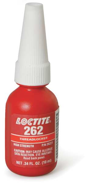 Threadlocker, LOCTITE 262, Red, High Strength, Liquid, 10 mL Bottle