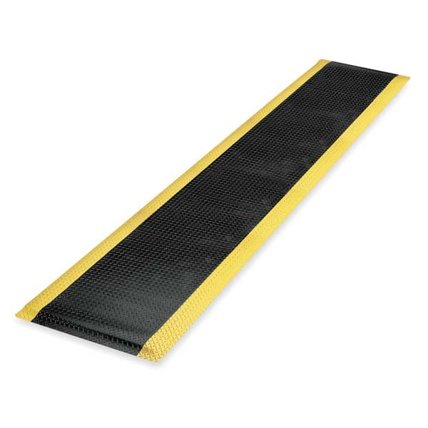 Antifatigue Runner, Black/Yellow, 12 ft. L x 3 ft. W, Vinyl Surface With Dense Closed PVC Foam Base