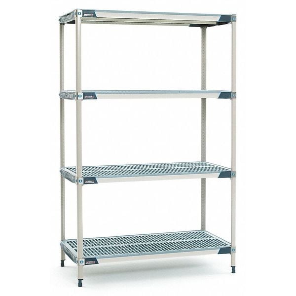 Plastic Shelf, Ventilated Style, 24 in D, 36 in W, 1 13/16 in H, Taupe/Blue