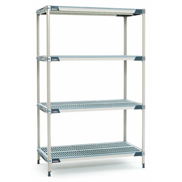 Plastic Shelf, Ventilated Style, 24 in D, 54 in W, 1 13/16 in H, Taupe/Blue