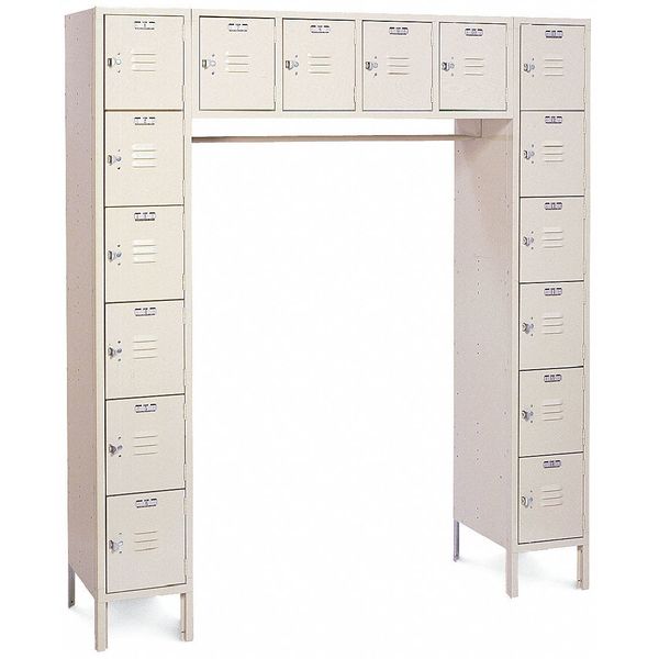 Box Locker Unit with Coat Rod, 69 in W, 18 in D, 78 in H, (6) Tier, (6) Wide, Dove Gray
