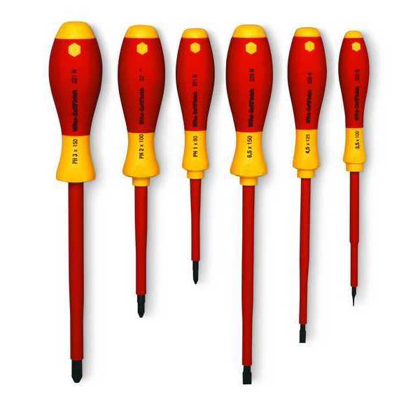 Insulated Screwdriver Set, Slotted/Phillips Tip, Alloy Steel with Cushion Grip, 6-Piece