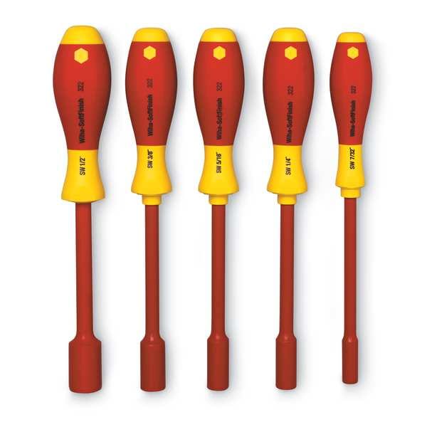 Nut Driver Set, 5 Pieces, SAE, Solid, Ins