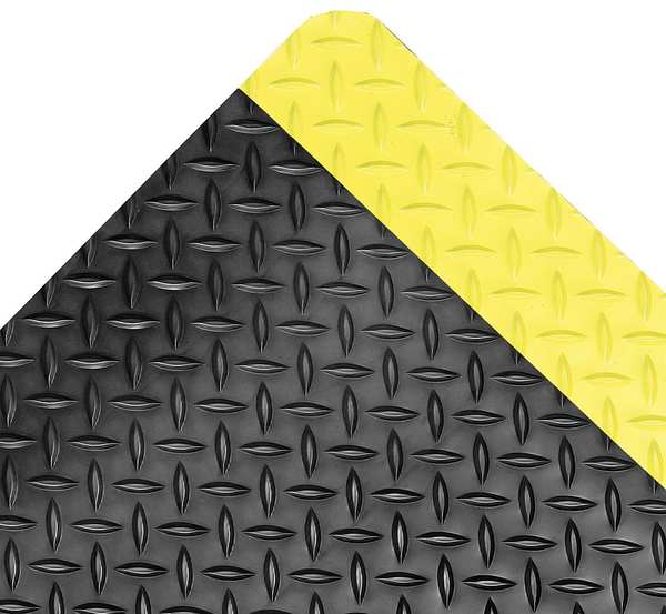 Antifatigue Runner, Black/Yellow, 12 ft. L x 3 ft. W, Diamond Plate Surface Pattern, 3/4