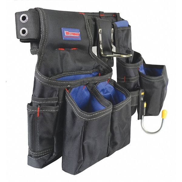 Black Polypropylene Work Belt; Tool Belt, 13 Pockets