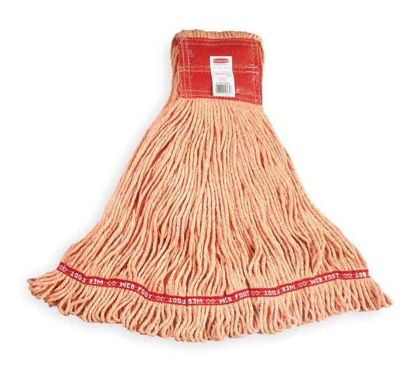 5 in String Wet Mop, 22 oz Dry Wt, Side Gate Connection, Looped-End, Orange, Cotton/Synthetic