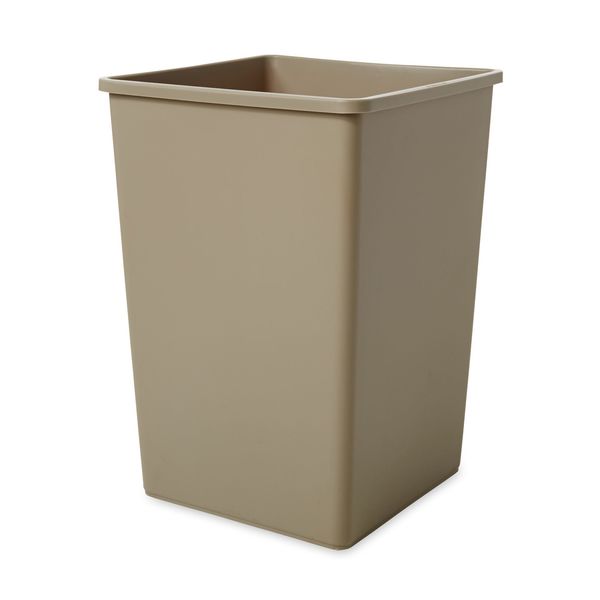 35 gal Square Trash Can, Beige, 19 1/2 in Dia, None, LLDPE