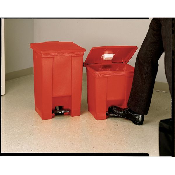 12 gal Rectangular Trash Can, Red, 16 1/4 in Dia, Step-On, HDPE Base/Polypropylene Lid