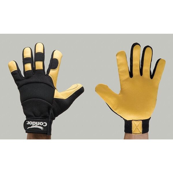 Mechanics Gloves, S, Black/Yellow, Leather, Spandex