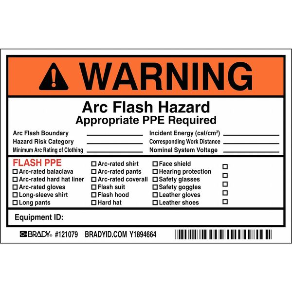 Arc Flash Protection Label, 6 In. W, PK5, 121079