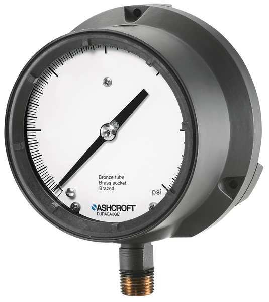 Compound Gauge, -30 to 0 to 150 in Hg/psi, 1/2 in MNPT, Plastic, Black