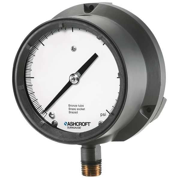 Compound Gauge, -30 to 0 to 100 in Hg/psi, 1/2 in MNPT, Plastic, Black