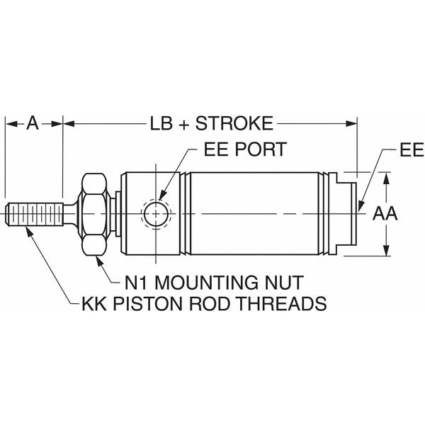 Air Cylinder, 1 1/16 in Bore, 1 in Stroke, Round Body Double Acting