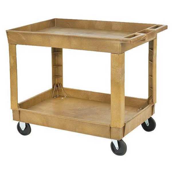 Plastic Utility Cart with Deep Lipped Plastic Shelves, Flat, 2 Shelves, 500 lb