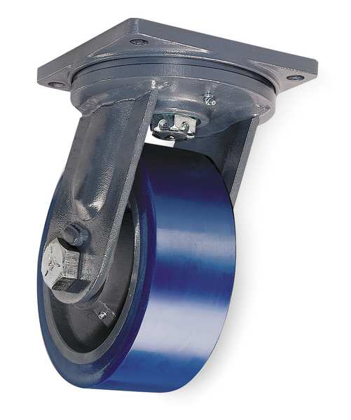 Plate Caster, Swivel, Poly, 12 in., 6000 lb., Blu
