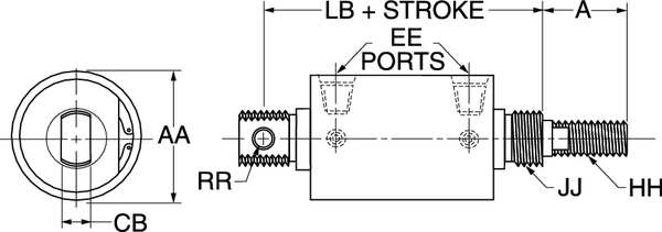 Air Cylinder, 1 1/2 in Bore, 18 in Stroke, Round Body Double Acting