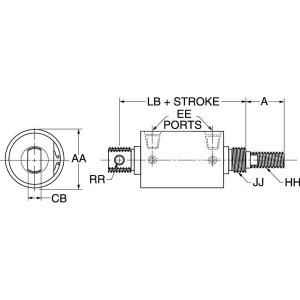 Air Cylinder, 2 in Bore, 16 in Stroke, Round Body Double Acting