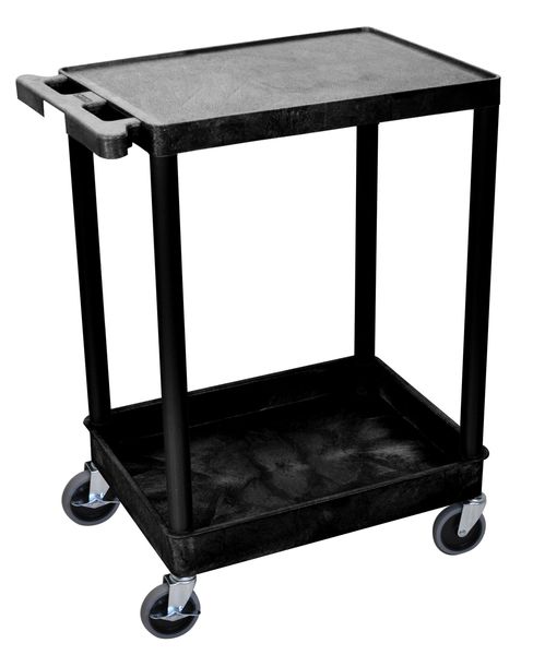 Polyethylene Utility Cart with Deep Lipped & Lipped Plastic Shelves, Flat, 2 Shelves, 300 lb
