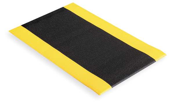 Antifatigue Mat, Black/Yellow, 3 ft. L x 2 ft. W, PVC Foam, Pebble Surface Pattern, 3/8