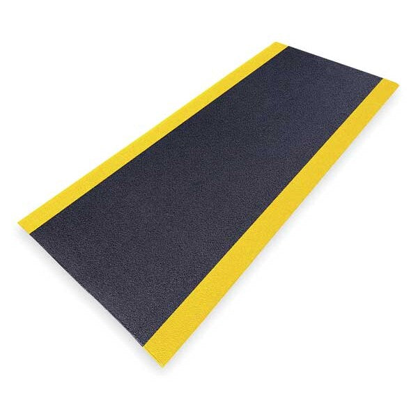 Antifatigue Runner, Black/Yellow, 12 ft. L x 3 ft. W, PVC Foam, Pebble Surface Pattern, 3/8