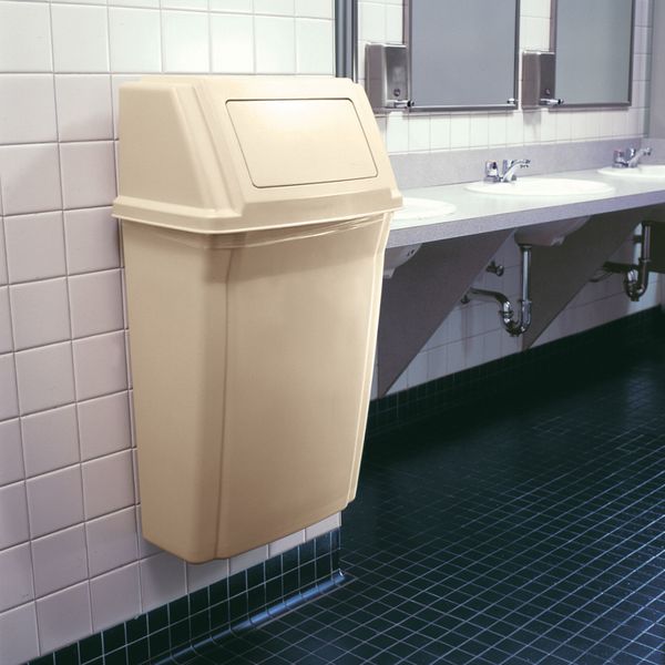 15 gal Rectangular Trash Can, Beige, 11 3/4 in Dia, Swing, Polycarbonate Base/ABS Top
